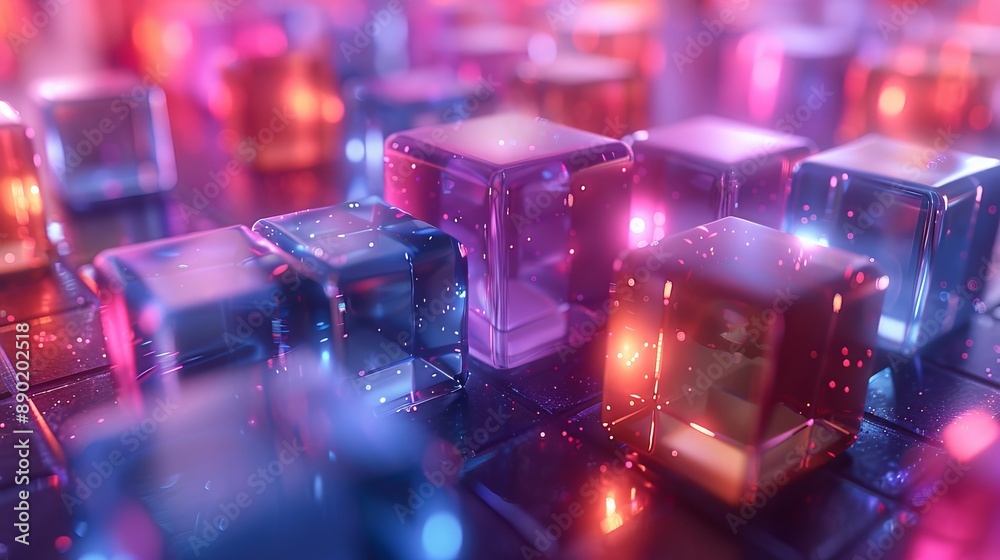 Illuminated Glass Cubes in Abstract Setting Illuminated Glass Cubes in Abstract Setting