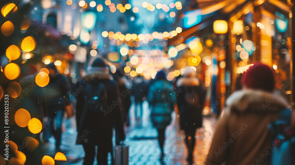 Blurred image of people walking in the city at night, bokeh background Blurred image of people walking in the city at night, bokeh background