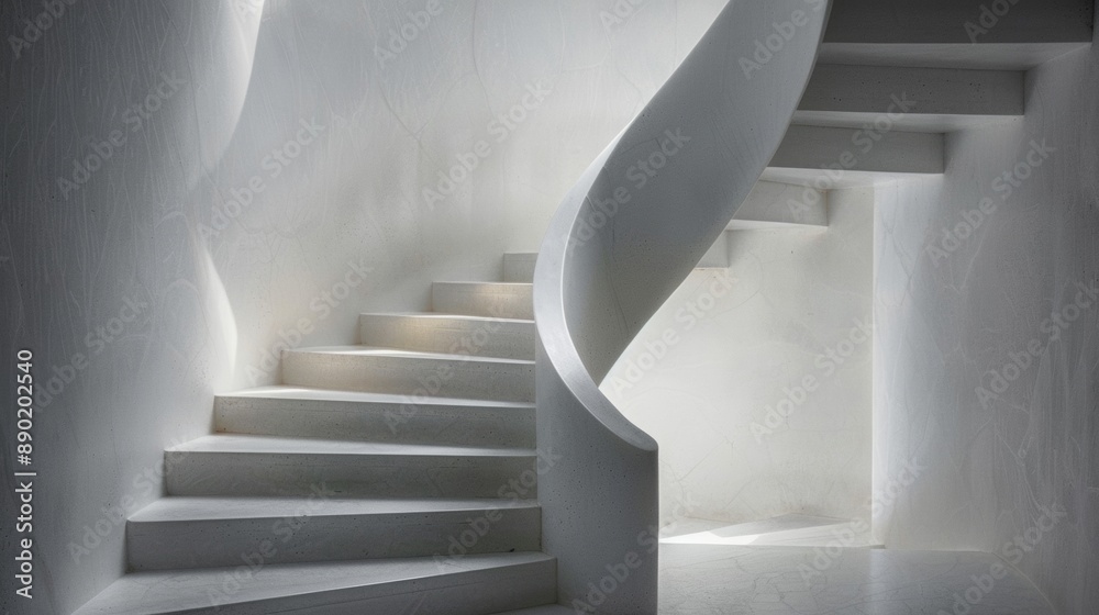 A spiral staircase is shown in a white room A spiral staircase is shown in a white room