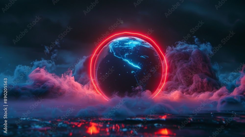 Obraz premium A glowing red planet is surrounded by a cloud of smoke