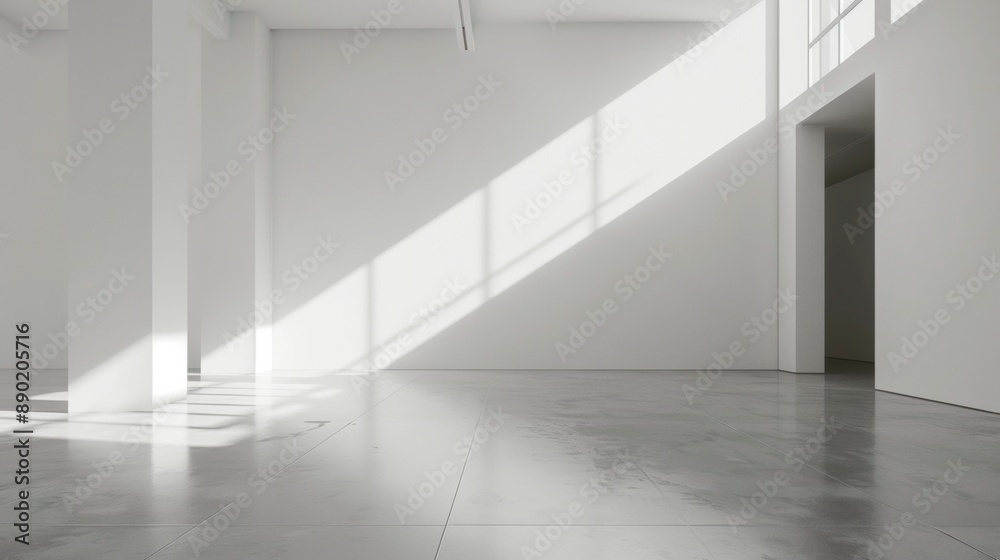 Fototapeta premium A large, empty room with a white wall and a window