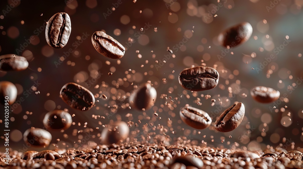 Coffee Beans Falling On Bed of Beans Coffee Beans Falling On Bed of Beans