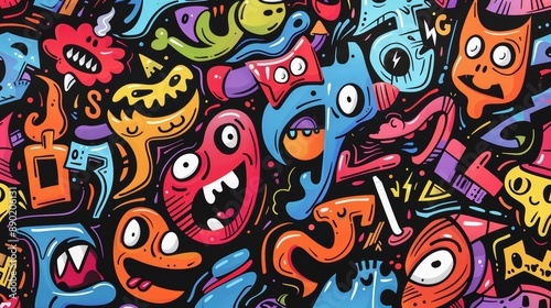 Colorful graffiti wall. Abstract, grunge, wallpaper background texture. Urban modern art and creativity concept. Creative painting / drawing.
