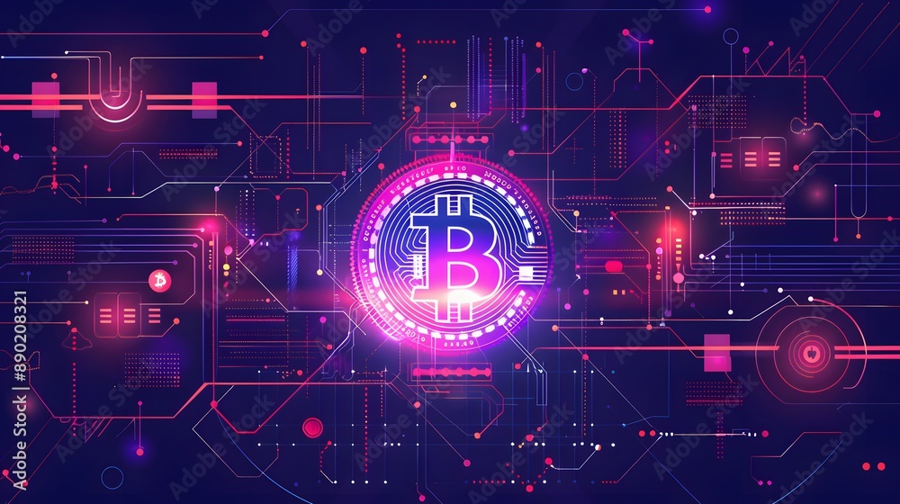 Bitcoin with glowing lights..Gold bitcoin symbol. Coins on black background. Bitcoin with glowing lights..Gold bitcoin symbol. Coins on black background.