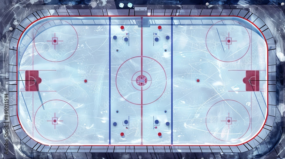 Naklejka premium Empty ice hockey rink from above before game