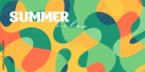 Summer backgrounds with liquid abstract shapes. Fluid juicy illustration, cover template, geometric art in pastel colors and minimal style. Vintage packaging layout. Flowing forms.