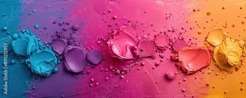 Vivid splashes of paint on a textured canvas, creating a colorful abstract background photo