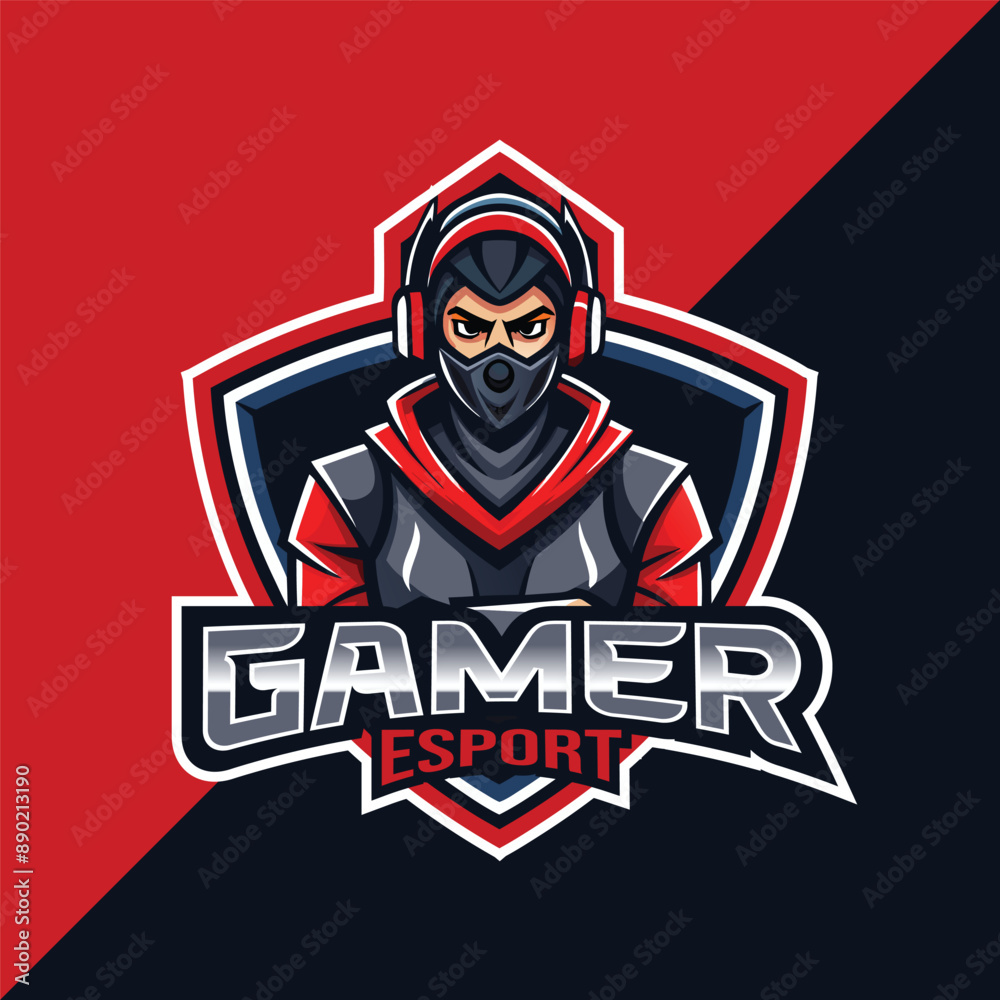 Gamer mascot esport logo design with shield Gamer mascot esport logo design with shield