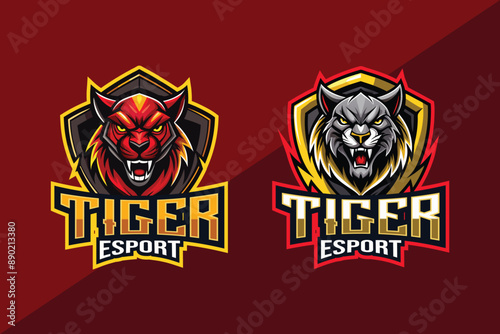 Tiger mascot esport logo design with shield