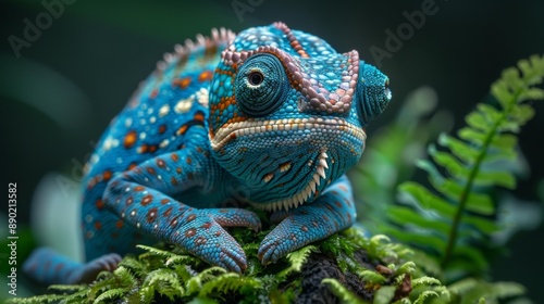 Colorful chameleon on a branch - generative ai