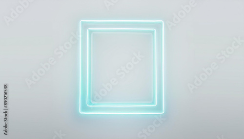 Blue square neon lamp frames on pale gray wall background
