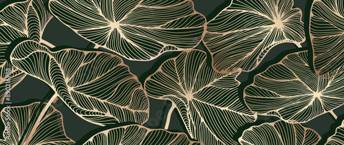 Luxury abstract green water lily leaves design. Vector botanical illustration