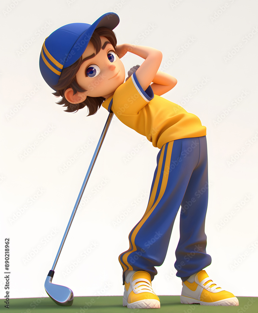Fototapeta premium Golf sport 3D cartoon character on white background