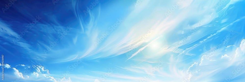 Blue Sky Sunny. Abstract Landscape Panorama with Sunshine and Soft Cloudscape Blue Sky Sunny. Abstract Landscape Panorama with Sunshine and Soft Cloudscape