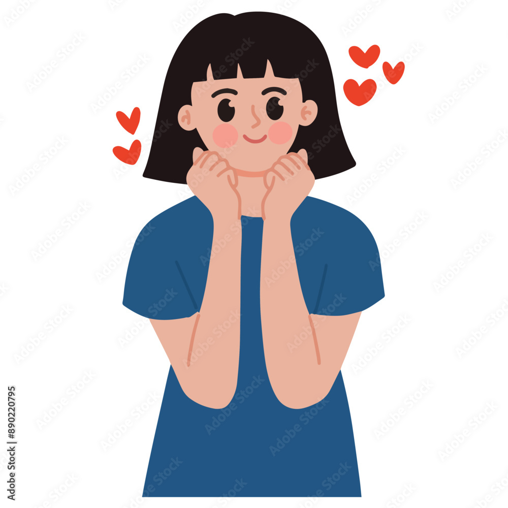 Vector young woman feeling flattered and shy in love cartoon illustration Vector young woman feeling flattered and shy in love cartoon illustration