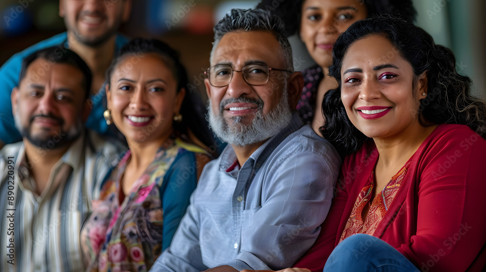 A diverse group of individuals representing Hispanic and Latino heritage sitting closely together A diverse group of individuals representing Hispanic and Latino heritage sitting closely together