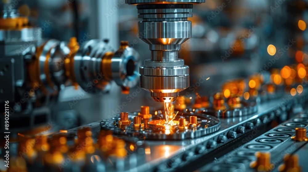 A sleek robot arm assembling a complex machine with precise movements. A sleek robot arm assembling a complex machine with precise movements.