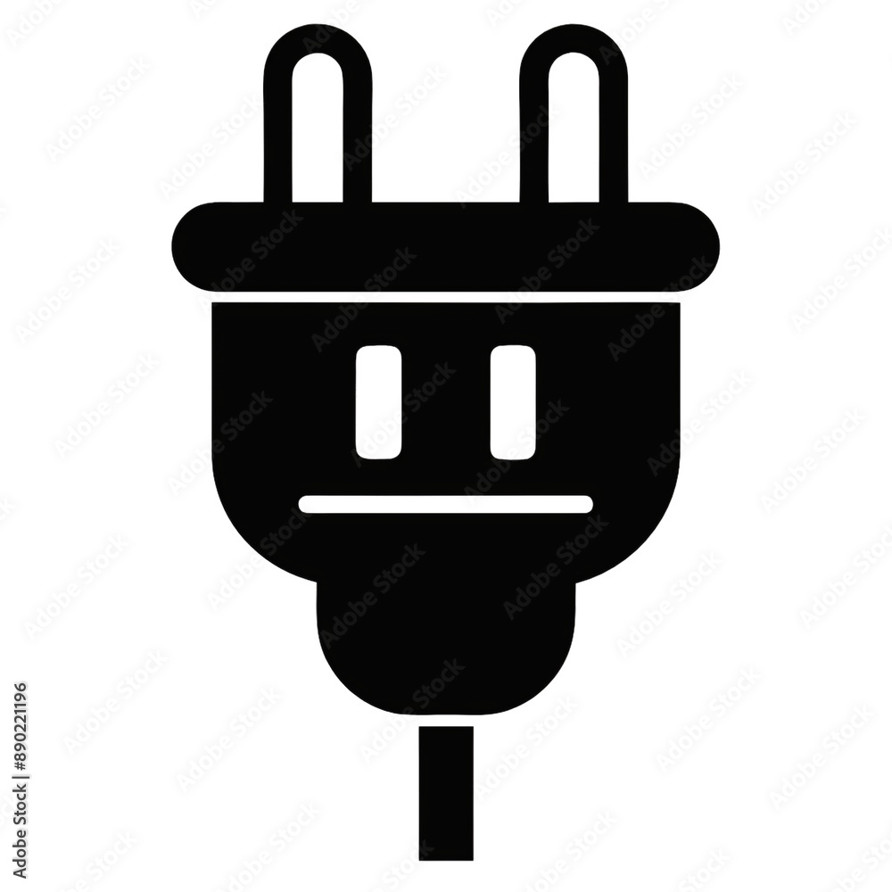 A black, simple plug icon with a straight face, representing disconnection or power loss, on a transparent background A black, simple plug icon with a straight face, representing disconnection or power loss, on a transparent background