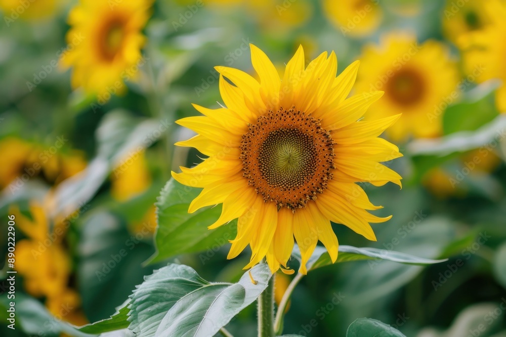 A field of vibrant yellow sunflowers with one flower in focus, highlighting the beauty of nature - Generative ai A field of vibrant yellow sunflowers with one flower in focus, highlighting the beauty of nature - Generative ai