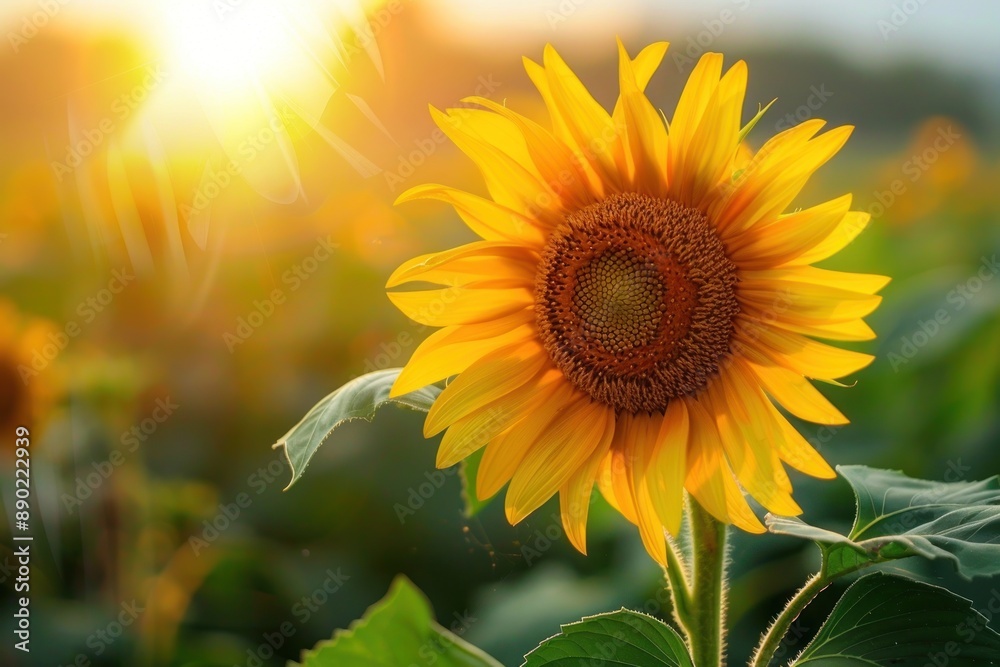 A field of vibrant yellow sunflowers with one flower in focus, highlighting the beauty of nature - Generative ai A field of vibrant yellow sunflowers with one flower in focus, highlighting the beauty of nature - Generative ai