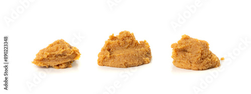 Miso paste isolated. Japanese shiro miso seasoning sauce, fermented soybean spread, brown soy cream
