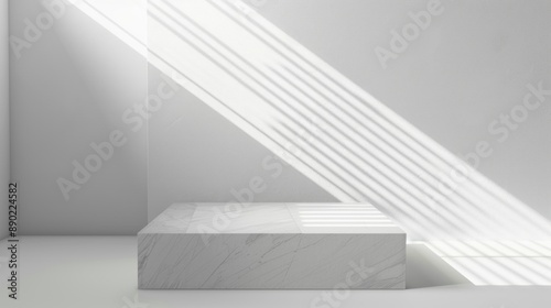 Minimal white cube podium in bright studio, for clean and simple product design