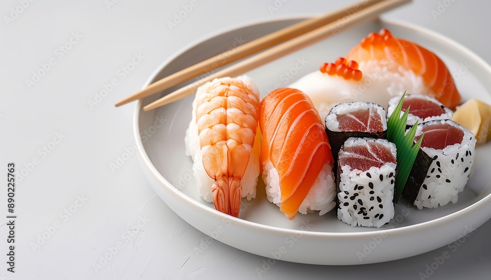 Minimalist sushi plate, clean and elegant presentation