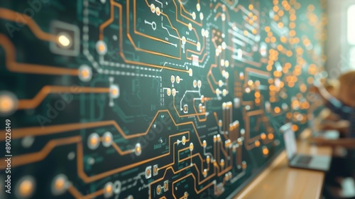 Futuristic Tech Classroom: Students Learning Advanced Digital Concepts on Chalkboard with Binary Code Circuits