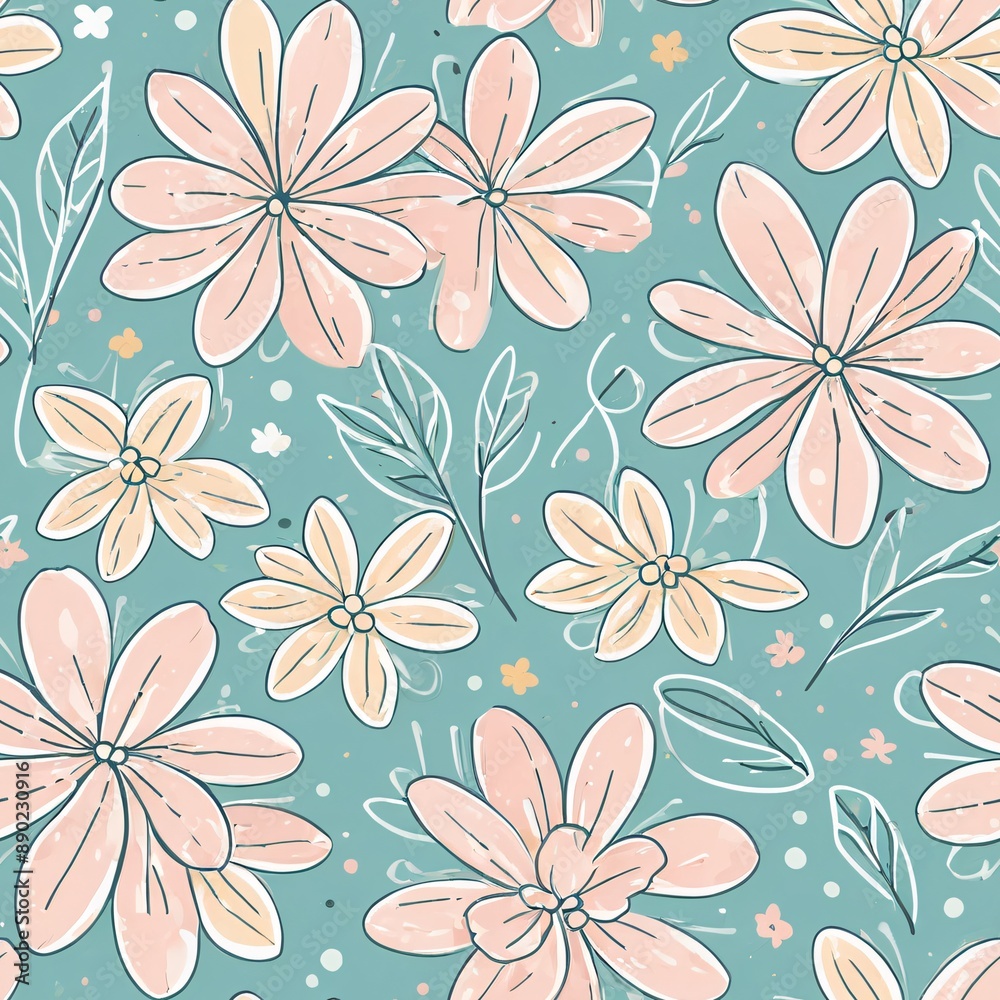Cute Minimalist Seamless Pattern with Pastel Flowers Cute Minimalist Seamless Pattern with Pastel Flowers