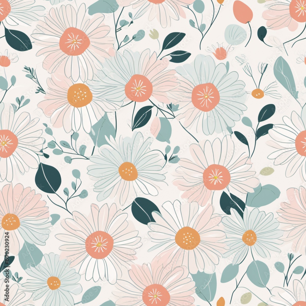 Cute Minimalist Seamless Pattern with Pastel Flowers Cute Minimalist Seamless Pattern with Pastel Flowers