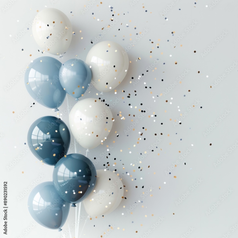 Blue and White Balloons with Confetti Blue and White Balloons with Confetti
