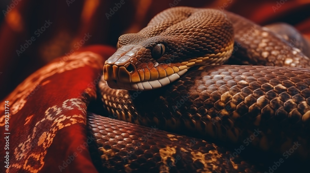 Obraz premium Chinese new year snake portrait in red oriental attire for year of the snake celebration