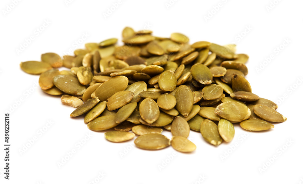 Hulled pumpkin seeds isolated on white background
Hulled pumpkin seeds isolated on white background