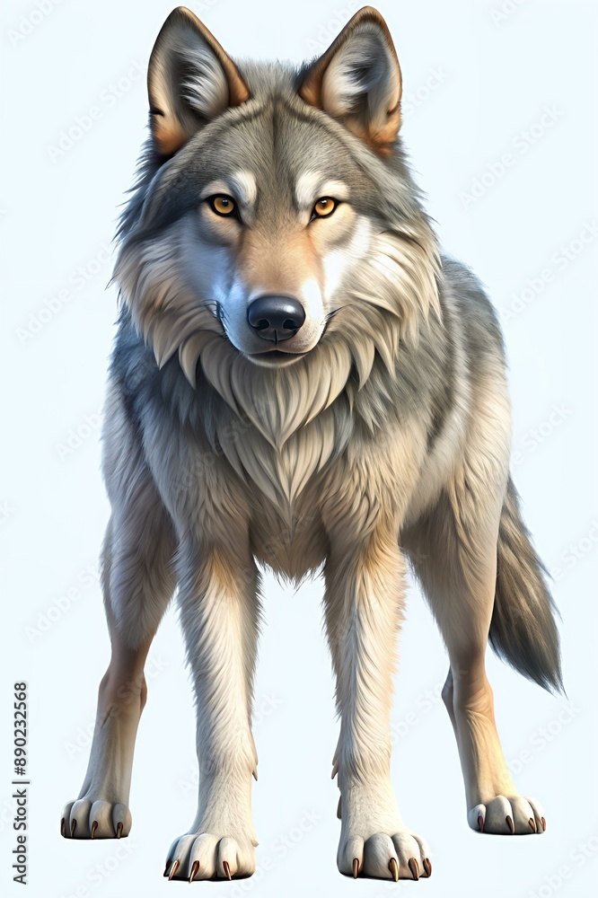 Fototapeta premium wolf in 3d cartoon style isolated on white background
