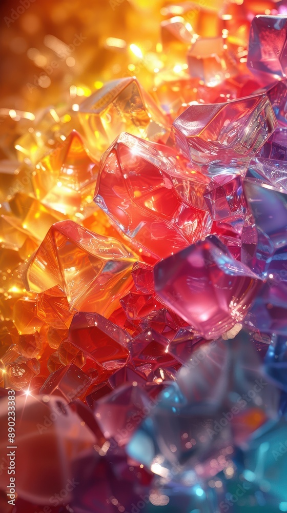 Abstract 3D render of a cascade of glass shards, reflecting a spectrum of colors, highly detailed. Abstract 3D render of a cascade of glass shards, reflecting a spectrum of colors, highly detailed.