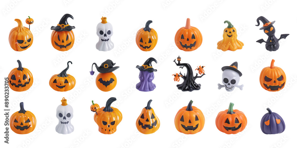 Naklejka premium Set of Halloween elements on white background.