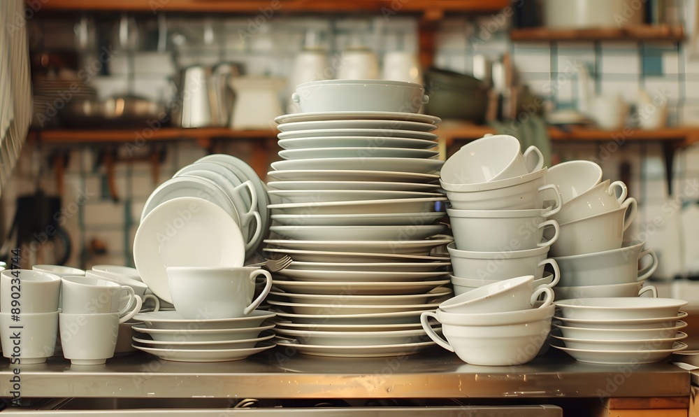 Pile of dishes , Generative AI Pile of dishes , Generative AI