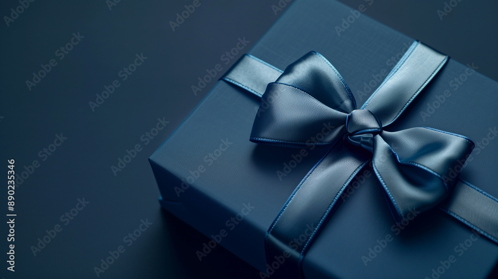 Luxury gift box with a blue bow on a blue background, copy space. Luxury gift box with a blue bow on a blue background, copy space.