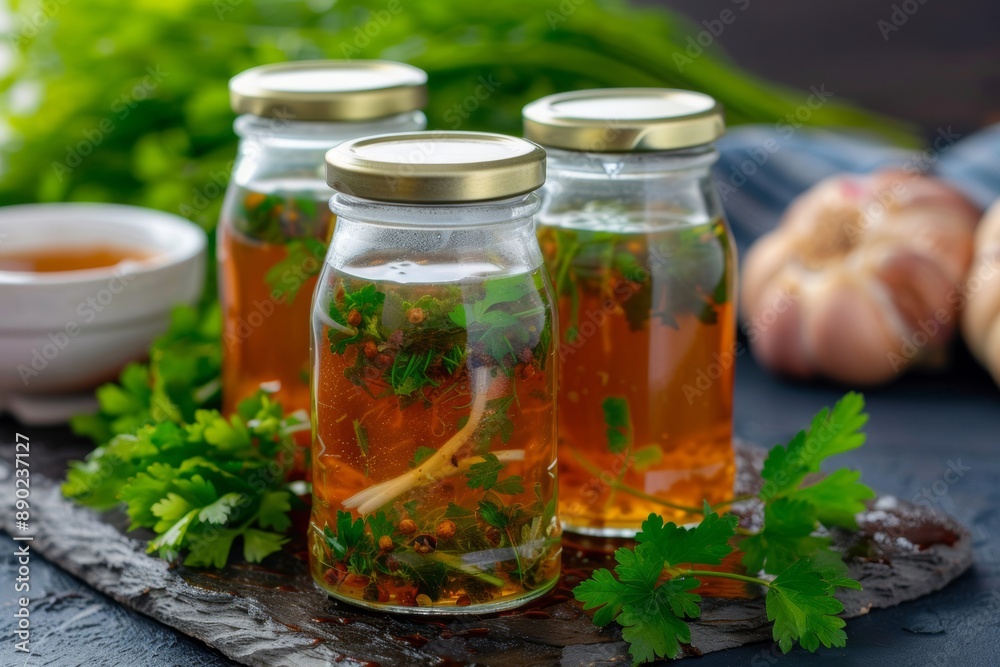a bottle of savory vegetable broth with a unique cooling effect. a bottle of savory vegetable broth with a unique cooling effect.