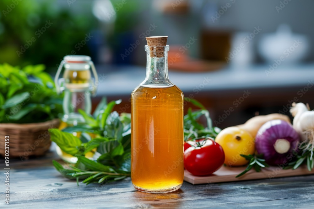 a bottle of savory vegetable broth with a unique cooling effect. a bottle of savory vegetable broth with a unique cooling effect.