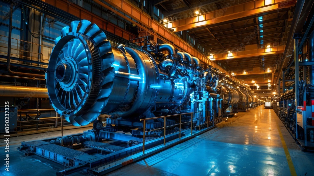 A large industrial machine with a blue light on it A large industrial machine with a blue light on it