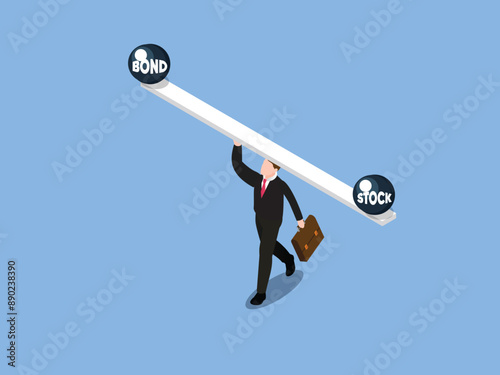 Stocks vs bonds in investment asset allocation 3d isometric vector illustration