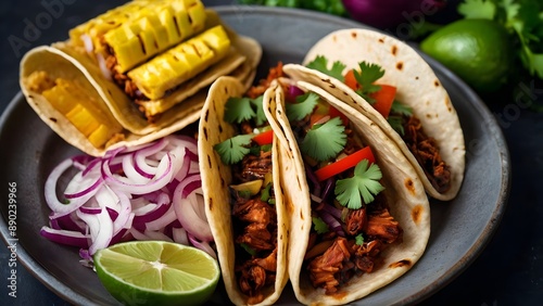 Wallpaper Mural Plate of Tacos Al Pastor Garnished with Pineapple and Lime Torontodigital.ca