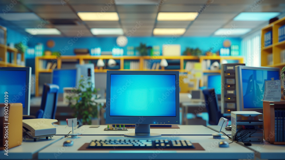 Modern Office Workspaces blue screen Modern Office Workspaces blue screen