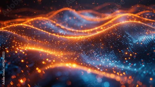 Abstract digital wave with orange and blue lights - generative ai © Tatiana Vagizova