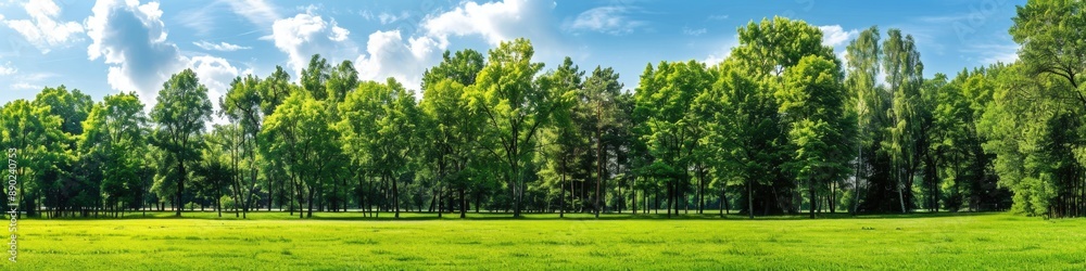 Field Trees. Summer Park Landscape with Green Meadow and Trees under Blue Sky Field Trees. Summer Park Landscape with Green Meadow and Trees under Blue Sky