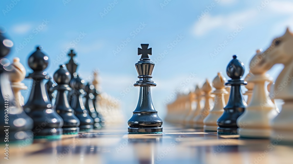 A chessboard with various pieces arranged, including a king, queen, pawns, rooks, bishops, knights, and a mix of black and wood colors, showcasing a game of strategy and competition A chessboard with various pieces arranged, including a king, queen, pawns, rooks, bishops, knights, and a mix of black and wood colors, showcasing a game of strategy and competition