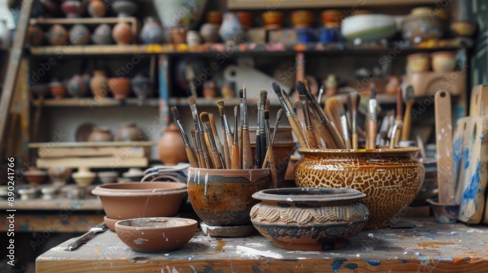 Paintbrushes in a Pottery Studio Paintbrushes in a Pottery Studio
