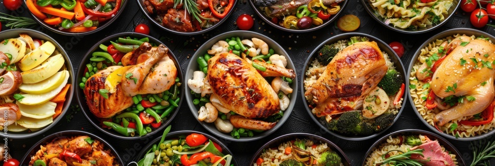 Variety Of Food. Collage of Dishes with Fresh Market Ingredients and Options for Meal Variety Of Food. Collage of Dishes with Fresh Market Ingredients and Options for Meal