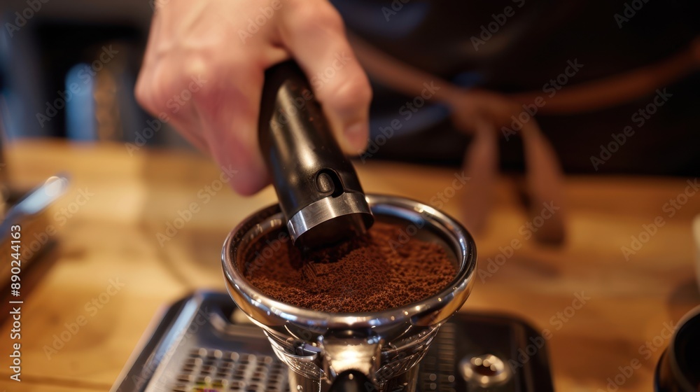 The barista preparing espresso The barista preparing espresso